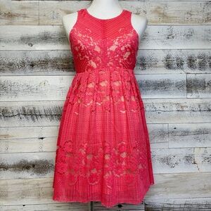 Free People Pink Rocco Floral Lace Tunic Mini Dress Size 0 Lined Boho Y2K Zip